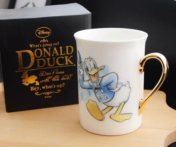 Керамика 320 мл Мультфильм Дональд Дак кофе кружки чашки воды молочные с золотая