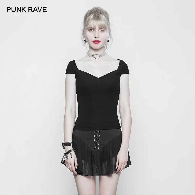 Женская футболка с коротким рукавом черная облегающая большим воротником в