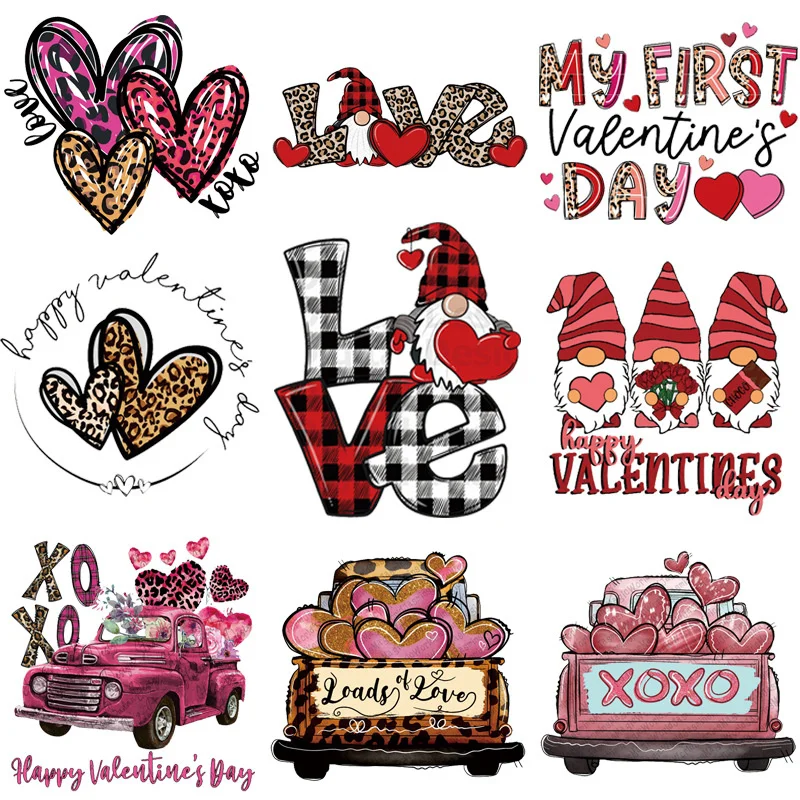 

1PCS Valentines Day Patches Full Love Car Pattern Stickers Heat Transfer Washable New Design Patches Iron-On Clothespatch
