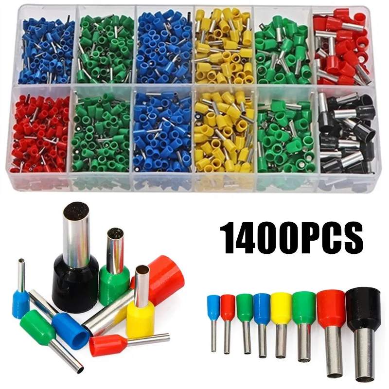 

1400 шт. Изолированные наконечники для клеммной колодки, концевые соединители проводов, электрические обжимные клеммы 0, 5 мм2-10, 0 мм2