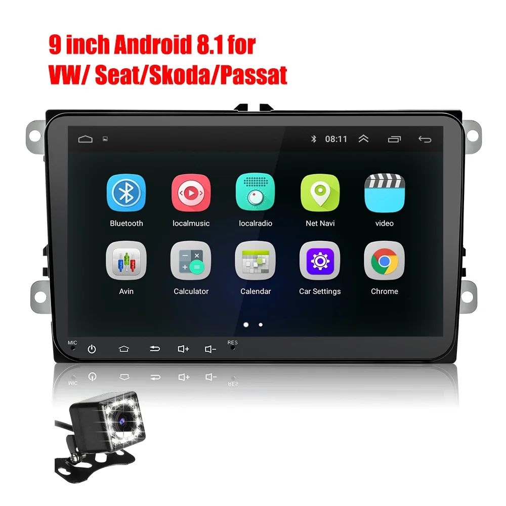 with 12 led Двойной 2Din Автомагнитола Android 8 gps 9 ''авто для Golf Polo Passat Beetle Touran SKODA SEAT Wifi bleutooth 2din Автомагнитола - Цвет: with 12 led