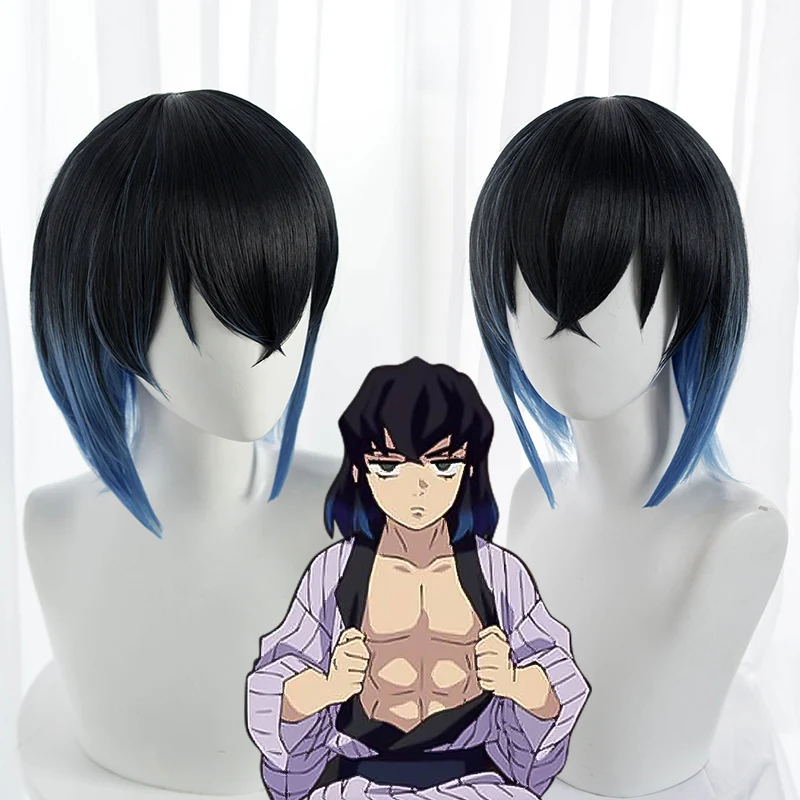 Хашибира Inosuke парик аниме демон Slayer Hashibira косплей Kimetsu no Yaiba синий градиент легко