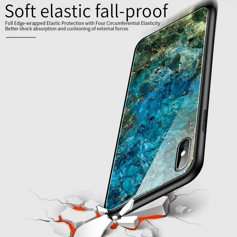 Silicon Back Case For iphone XR 7 8 Plus X 11 Pro Max Luxury Marbled Tempered Glass Armor for XS 6 6S |