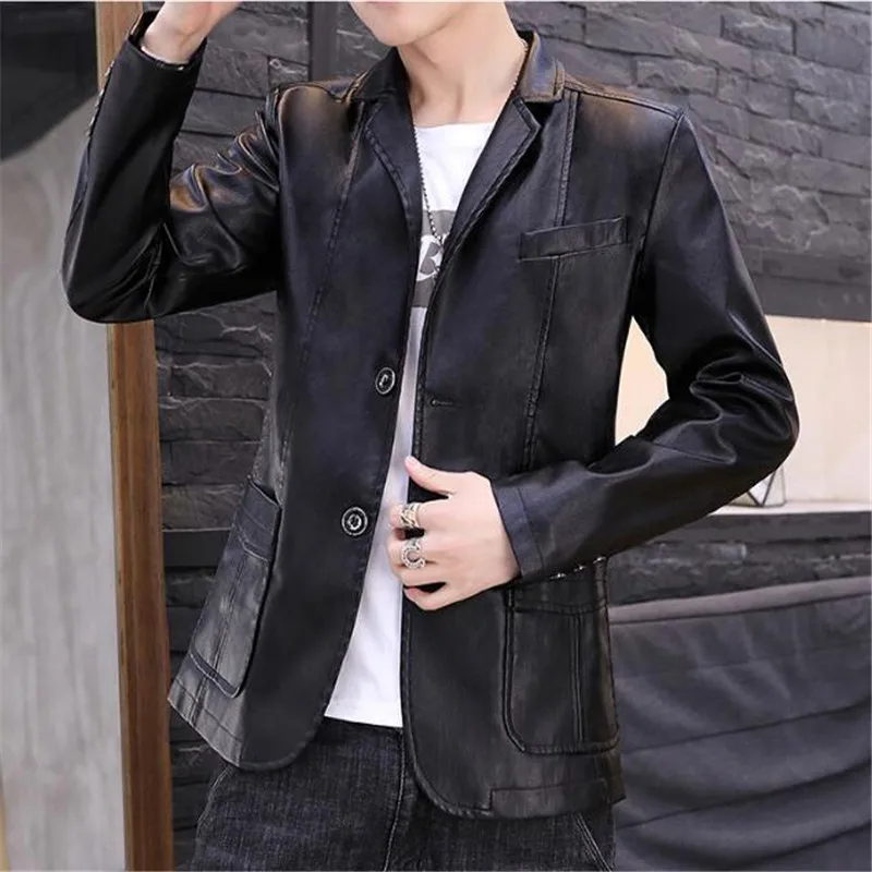 Мужской кожаный костюм куртка Осень-зима 2020 мужской повседневный Блейзер жакет