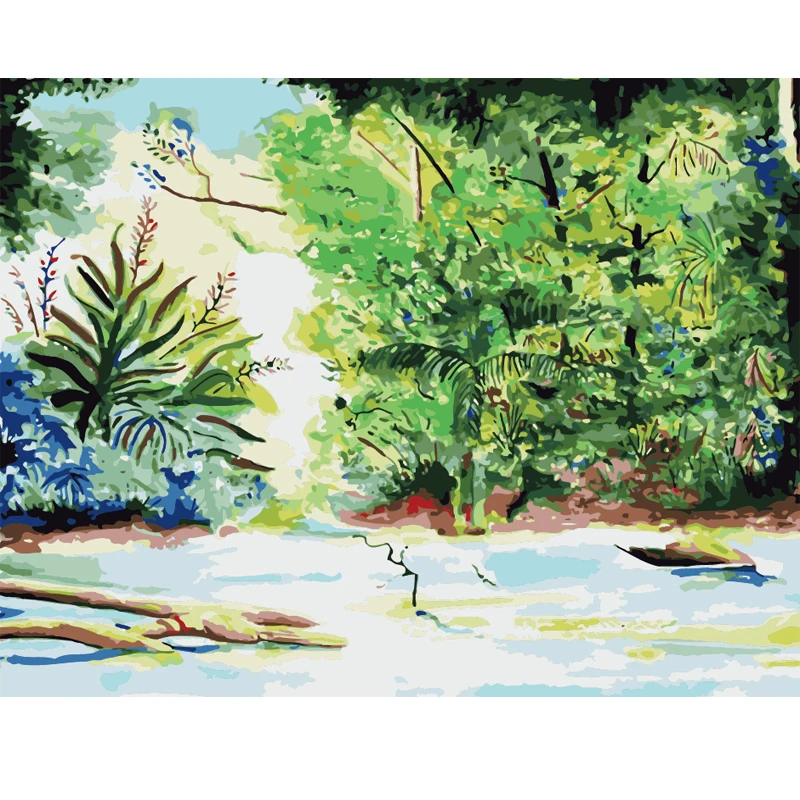 Дерево ручей плавающий пейзаж DIY живопись по номерам Большие размеры
