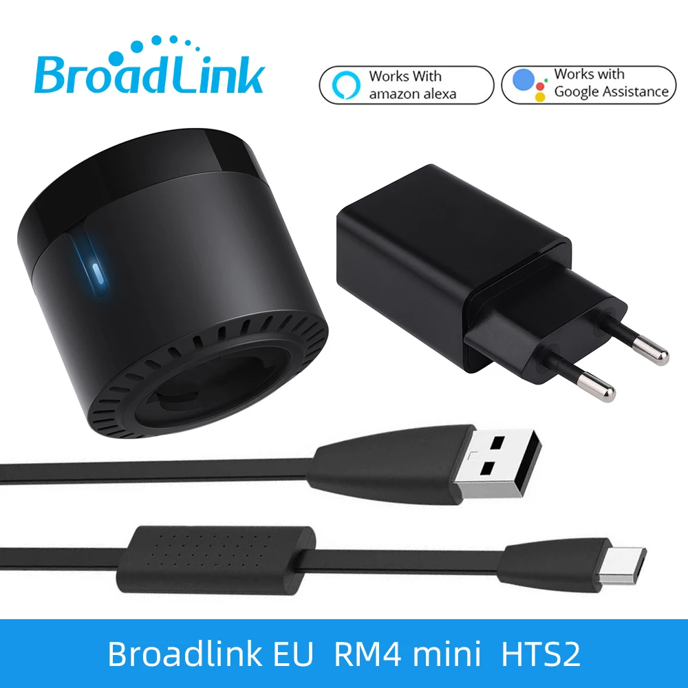 

Беспроводной мини-переключатель Broadlink RM4, Wi-Fi, ИК-пульт дистанционного управления, датчик температуры и влажности HTS2 для умного дома, работа ...