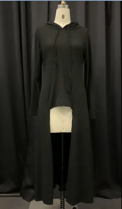 Женское платье с капюшоном черное Повседневное средней длины большие размеры 2019