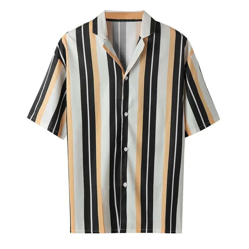 

Men Clothing 2021 Summer European and American New Striped Short-sleeved Button Men's Casual Shirt Camisas Para Hombre