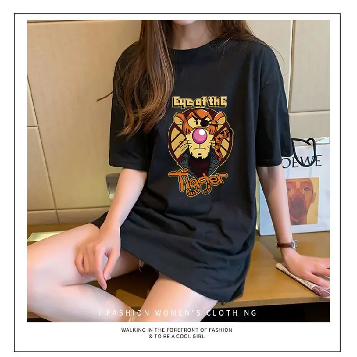 

Women's 2021 new tide bottoming shirt short sleeve T-shirt women's loose 100 cotton coat printed cartoon ins size