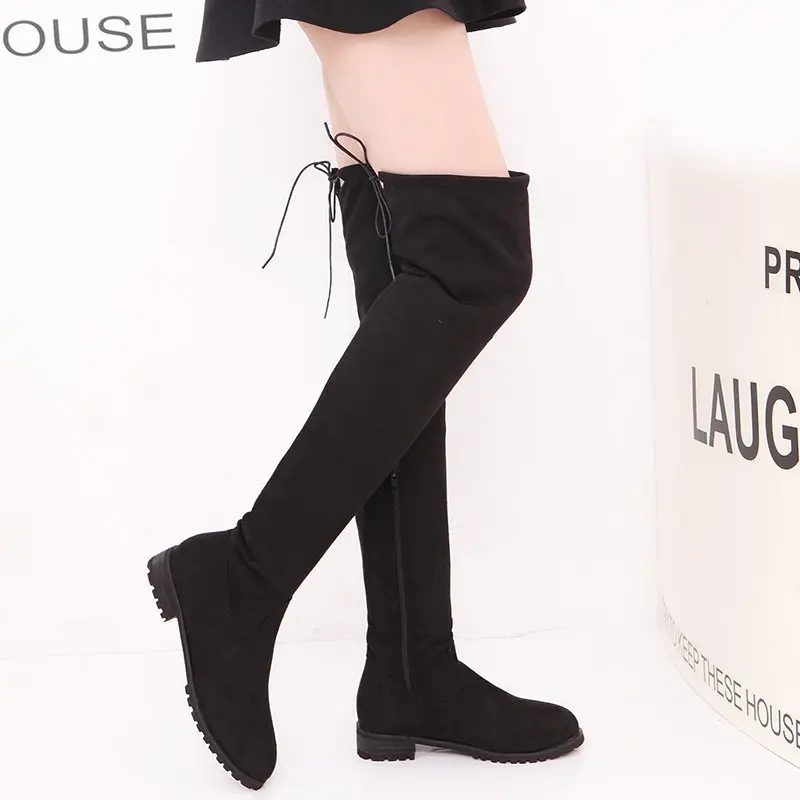 2021 Women's Over-the-knee Boots Are Thin, High-barrel Elastic Suede Women's Boots, Flat-heeled Solid Color short Boots