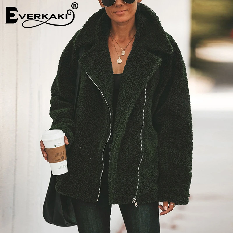 Everkaki Boho бархатное пальто куртки женские на молнии зимние толстые модные повседневные однотонные женские искусственная куртка на меху женские зима