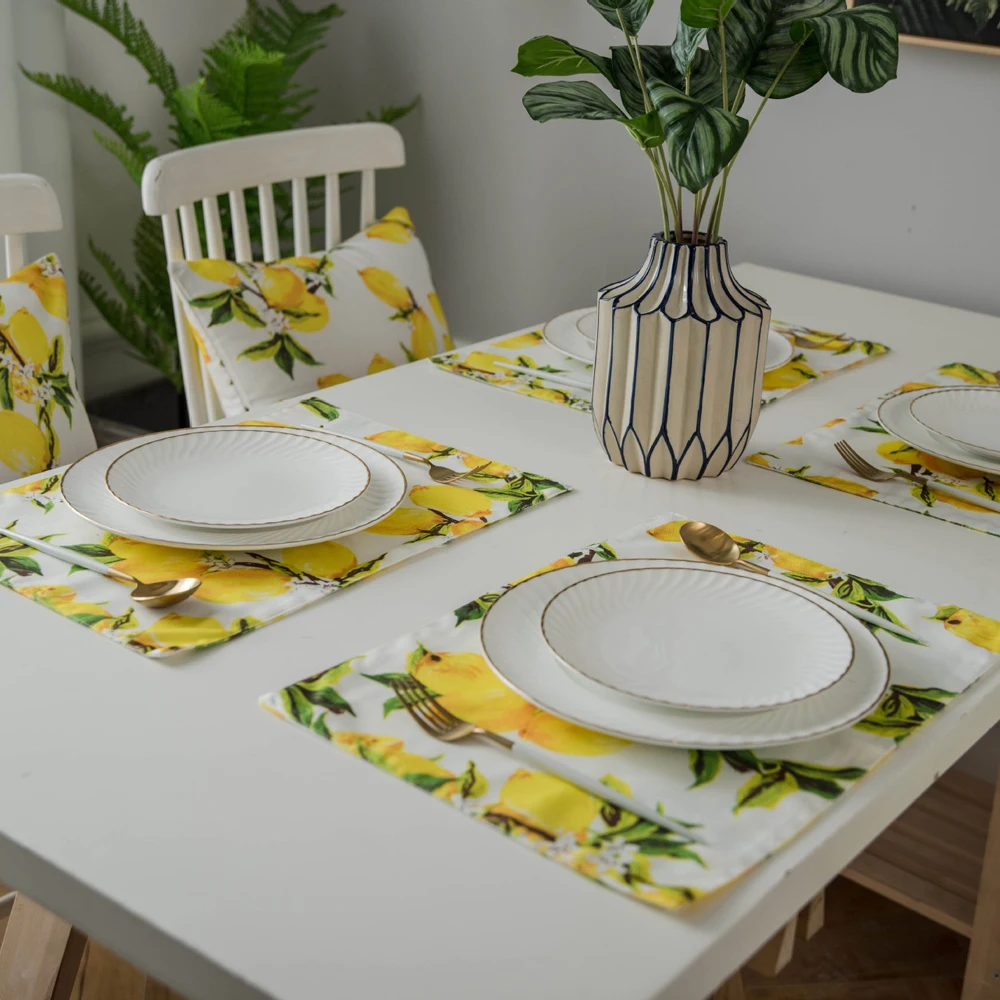 

4pcs Lemon Print Polyester Decoration Table Napkins For Plates Wedding Party Individual Placemats Serviette Table Towel 32*45cm