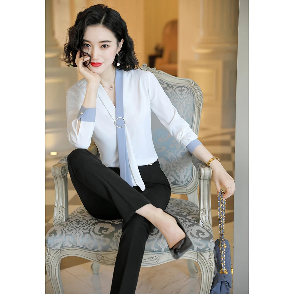 

2020 New Autumn Elegant Solid White Female Blouse Long Sleeve Office Lady Shirt Formal Tops Plus Size Clothing For Women