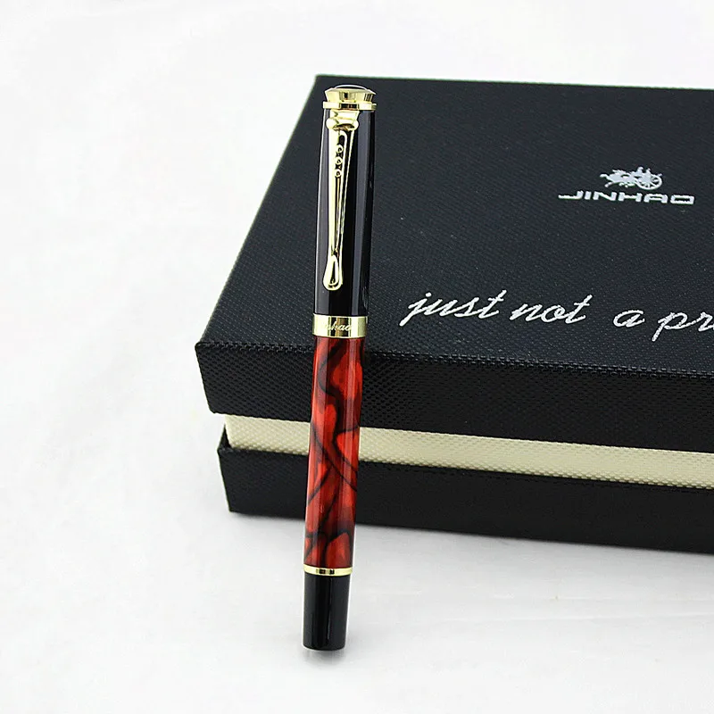 Jinhao Natural agate red gold Fountain Pen Caneta Dolma Kalem Pluma Fuente Caligraphy Luxury Ink Pen Office Stationery Gift