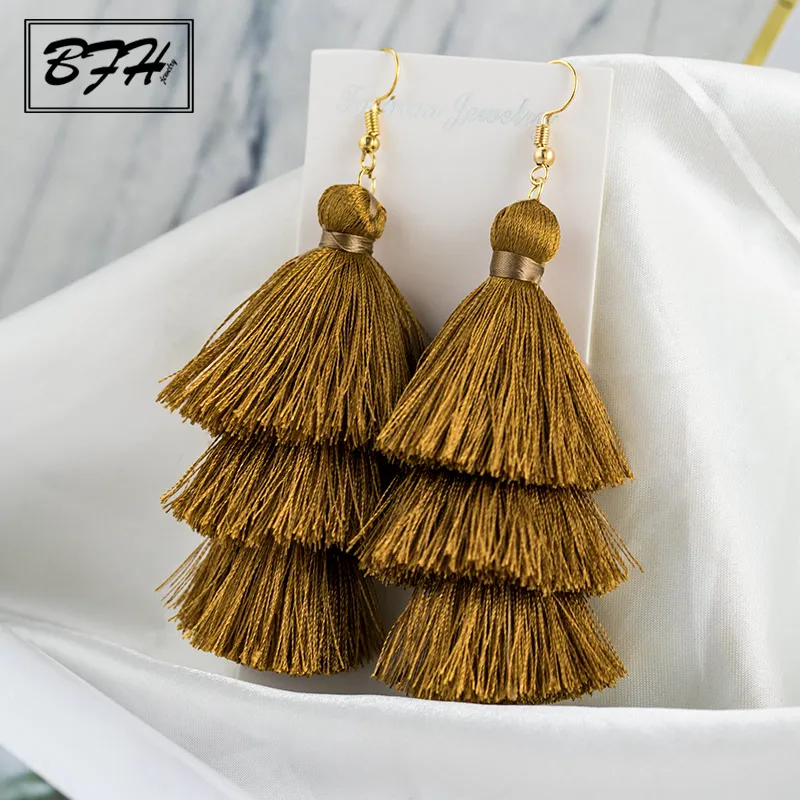 Модные трехслойные длинные висячие серьги BFH с кисточками для женщин женские