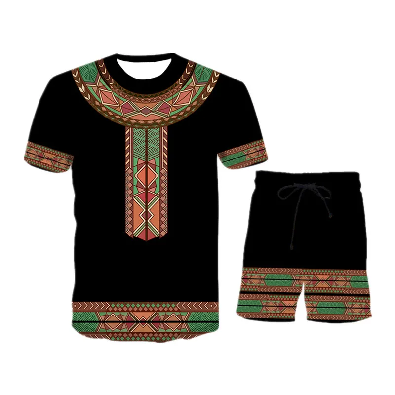 

Fashion Trend New Products 3D Auspicious Chinese Style Oversized T-shirt Summer Men's Short Sleeve + Shorts Sports Suit 2021