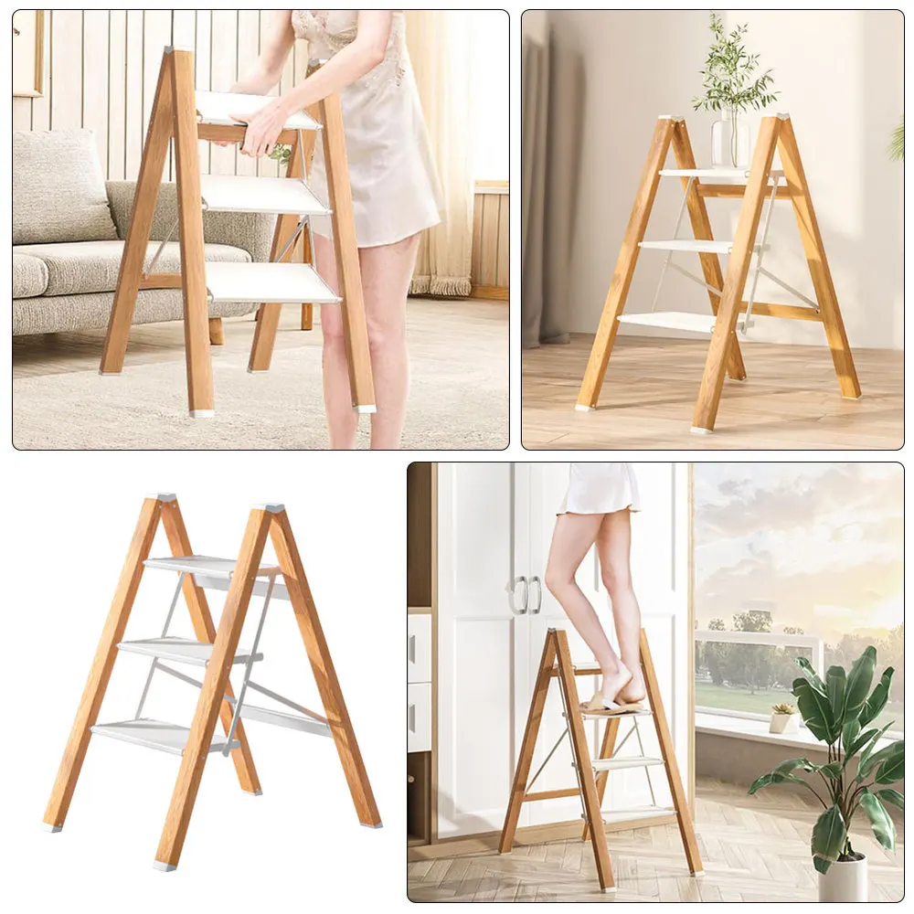 

1pc Three- step Folding Ladder Foldable Household Storage Rack for Home (White)