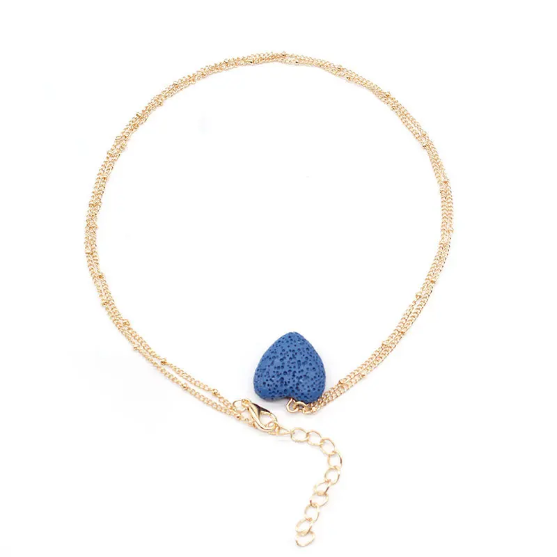 Creative New Blue Heart Stone Long Pendant Necklace Delicate Clavicle Chain Necklaces for Women Fashion Neck Jewelry XL878 | Украшения и