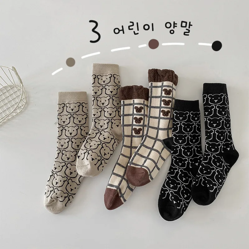 MILANCEL-Calcetines de algod&oacute;n con estampado de oso para ni&ntilde;o y ni&ntilde;a, calcet&iacute;n infantil, lote de 3 pares-0
