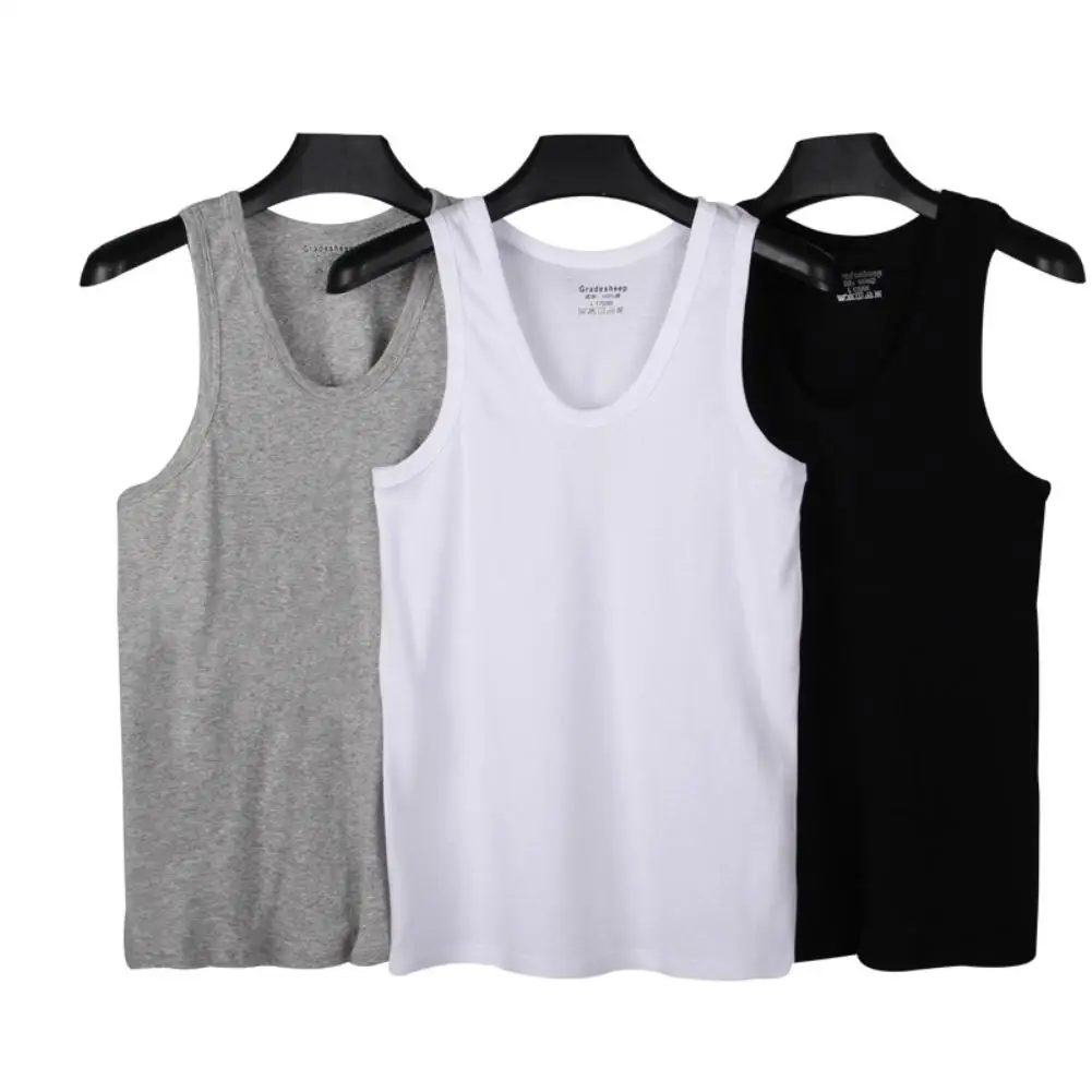 

Sporty Men Solid Color Low-cut Neck Sleeveless Cotton Vest Breathable Tank Top