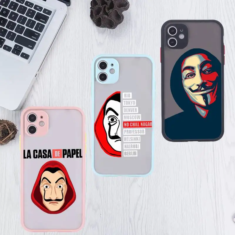 

La Casa De Papel Money Heist Phone Case For iPhone 12 11 Mini Pro XR XS Max 7 8 Plus X Matte transparent Pink Back Cover