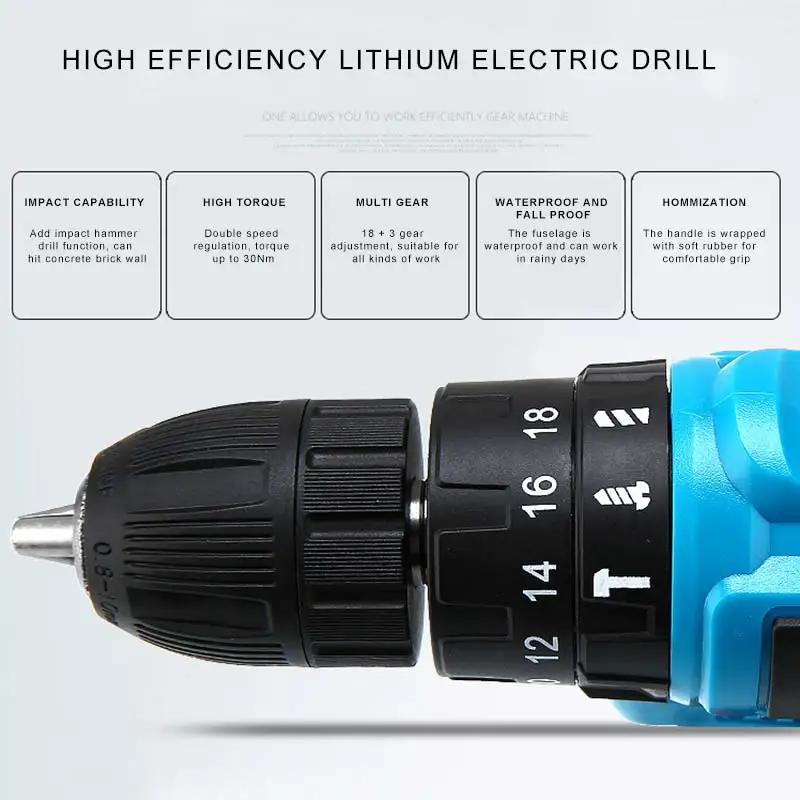 Taladro el&eacute;ctrico de litio de 12V, taladro el&eacute;ctrico recargable 12V38 de mano, juego de herramientas, accesorios-5