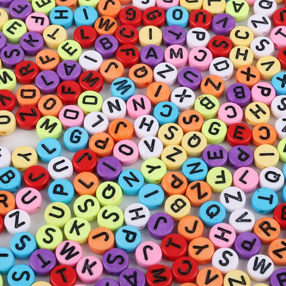 

100pcs Mixed English Letter Acrylic Beads Round Alphabet Letter Loose Spacer Beads For Jewelry Making DIY Bracelet Accessories