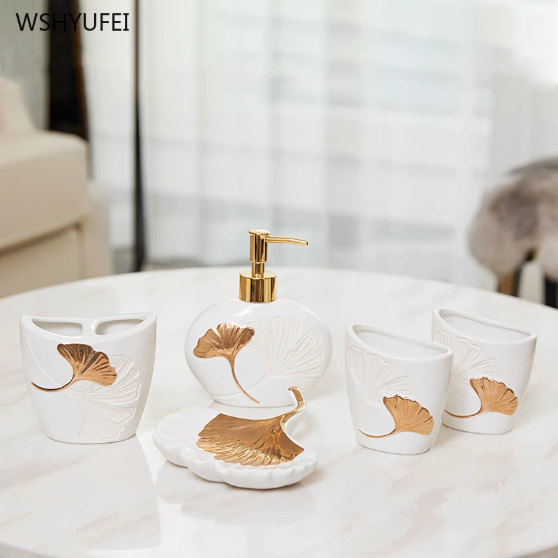 

European simple bathroom set ceramic shower gel shampoo storage bottle soap bottle toothbrush cup soap dispenser home hotel