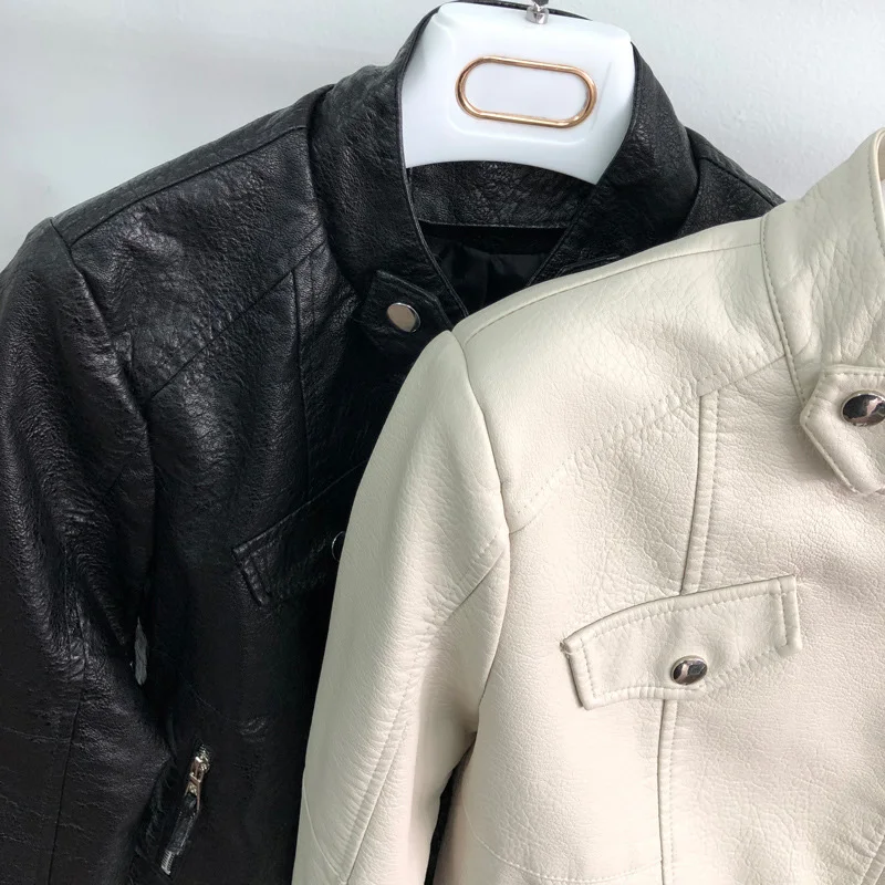 

2020 Black Women Pu Leather Jacket Spring Autumn Slim Outerwear Ladies Soft Faux Leather Biker Jacket Female Coat