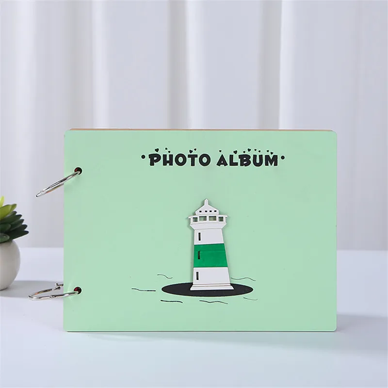 8 дюймов деревянная Обложка для фотоальбома ручной работы с листьями наклеенные Детские влюбленные персонализированные фотоальбом DIY свадебное памятное фотоальбом - Цвет: E