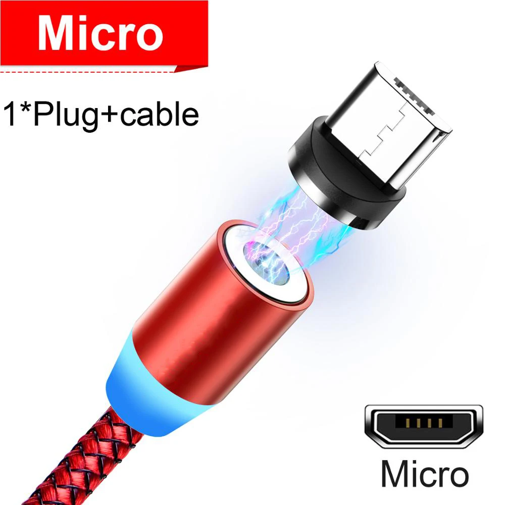 Red Micro Cable BaySerry Magnetic Cable USB Type C Cable For iPhone 11 Pro Max XR Samsung S9 Xiaomi LED Magnetic Fast Charging Micro USB C Cable - Цвет: Red Micro Cable