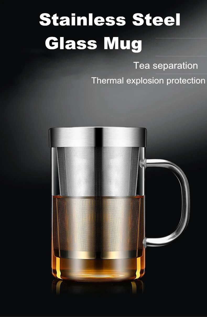 500ml Travel Heat-resistant Glass Tea Infuser Mug With Stainless Steel Lid Coffee Cup Tumbler Kitchen Heat-resistant Large