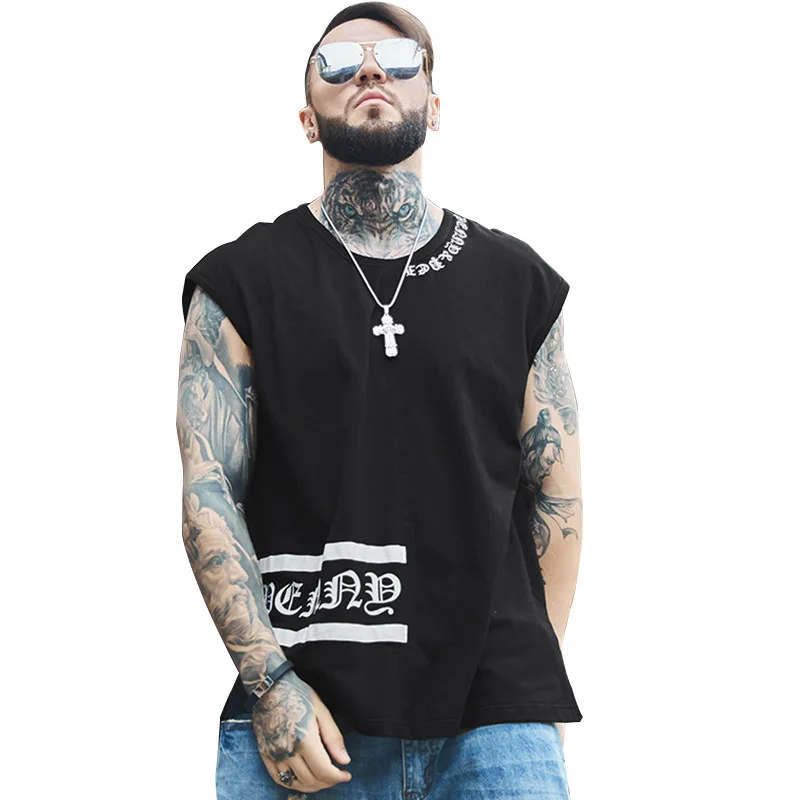 Мужская хлопковая футболка без рукавов в стиле хип хоп уличная Однотонная