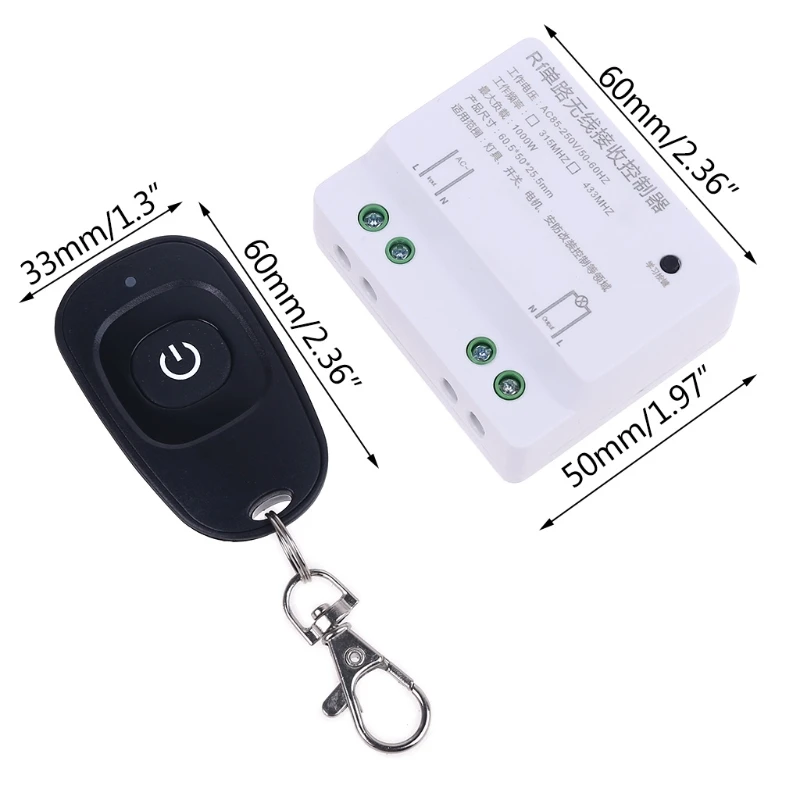 

AC 85V-250V 433Mhz Relay 1CH Wireless Remote Control Switch Transmitter + Receiver Set for Light Garage Door
