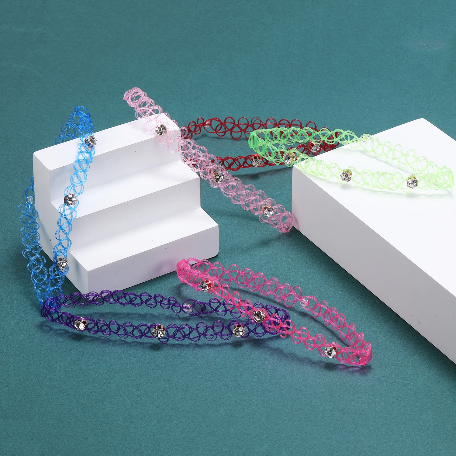 

ZEMO 12PCS/Lot Vintage Lace Tattoo Necklace for Women Girls Colorful Black Chock Necklace Stretch Elastic Lace Collar Necklace