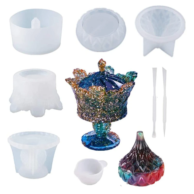 

Корона, коробка для хранения ювелирных изделий смолы формы с крышкой и основанием, круглые в полоску ювелирные изделия держатель силиконов...