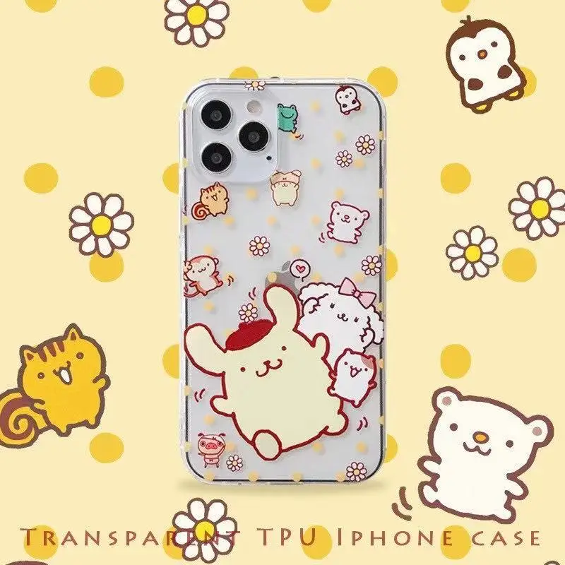 

3D cartoon cute Pompom Purin Dog Cinnamoroll soft clear phone case for iphone 12 mini 11 Pro X XS XR MAX anime protection cover