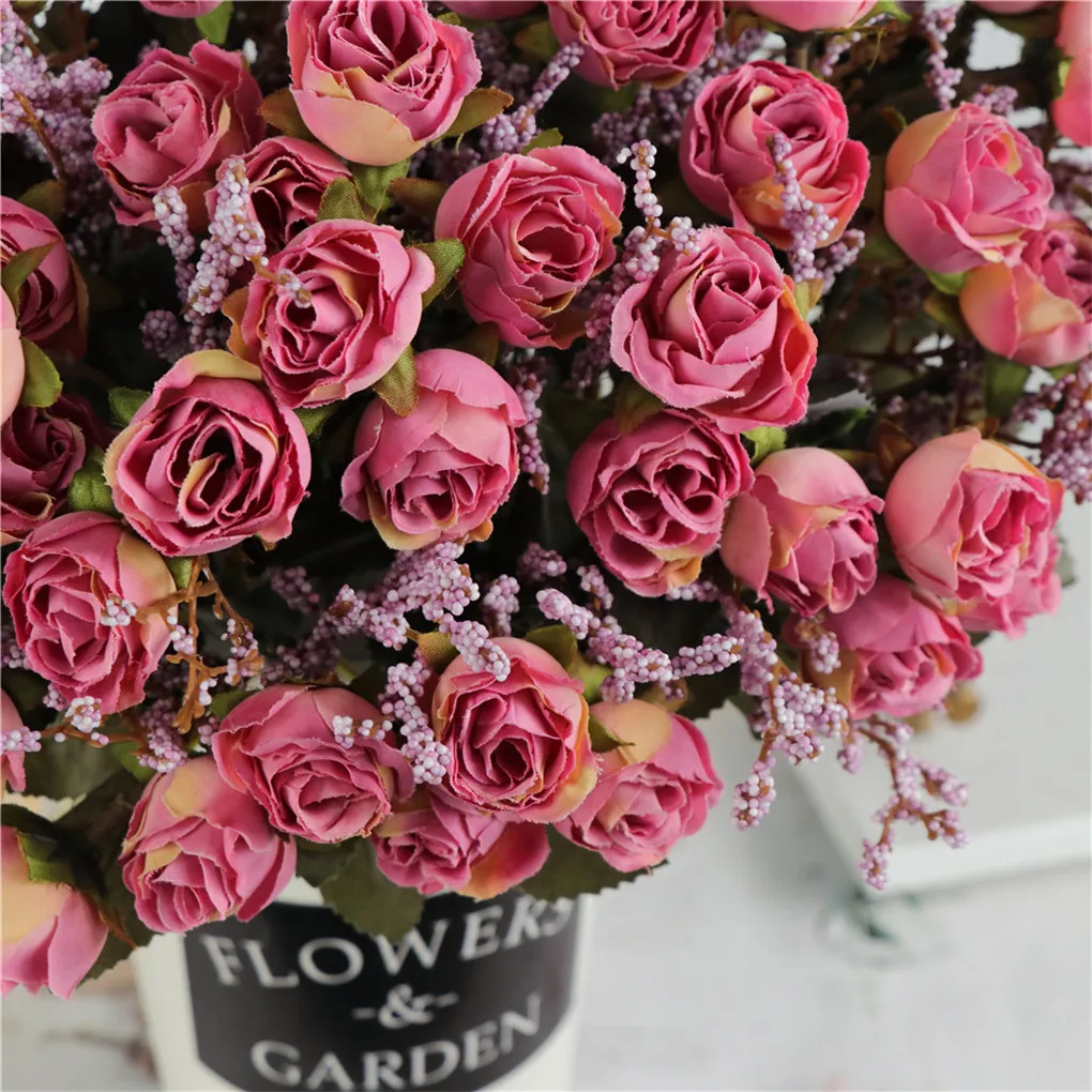 5 веток 15 головок искусственные розы букет имитация роз Цветочный декор свадьба