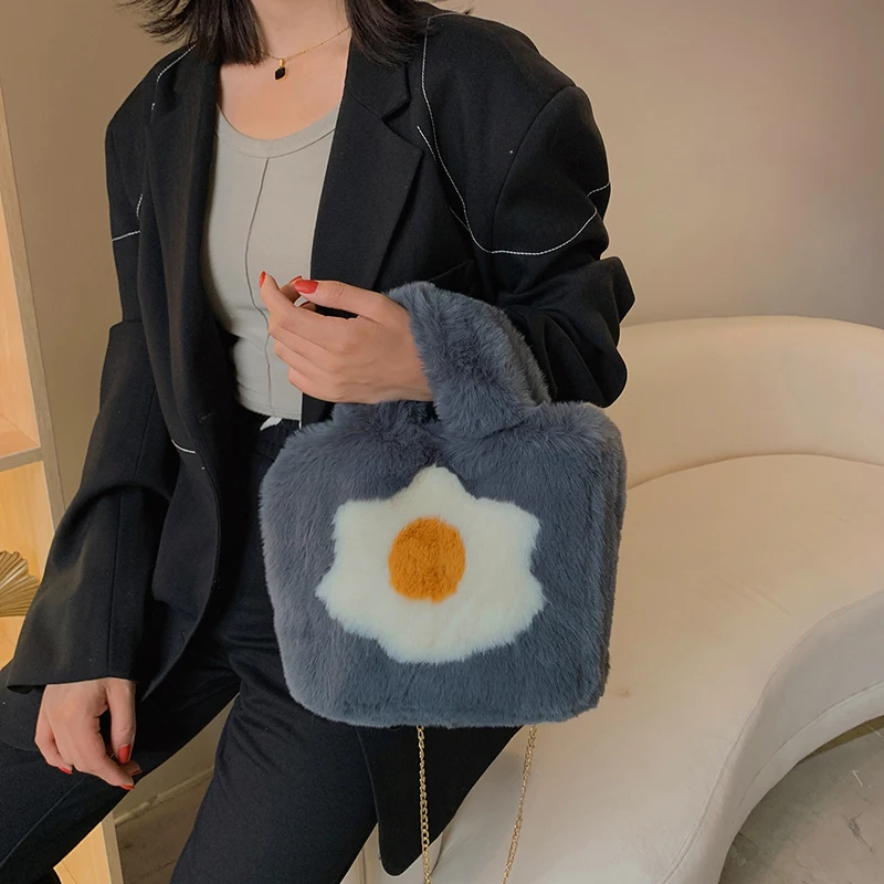 Плюшевые сумки-тоуты с жареными яйцами женская сумка на цепочке новинка зимы 2021