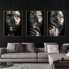 Черно-Золотая Обнаженная африканская художественная женщина в скандинавском стиле живопись на холсте плакаты и принты Скандинавская Настенная картина для гостиной