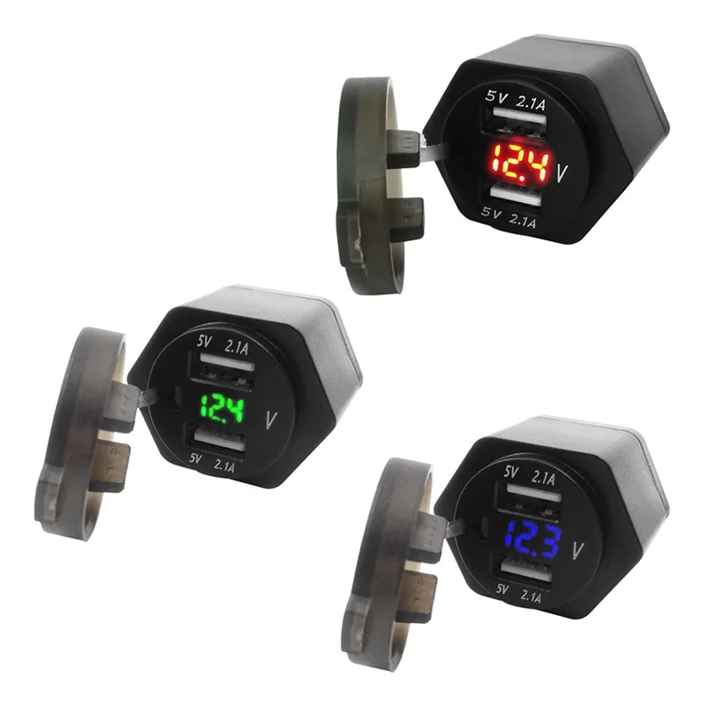 Зарядное устройство для мотоцикла с двойным USB разъемом DIN 4.2A вольтметр