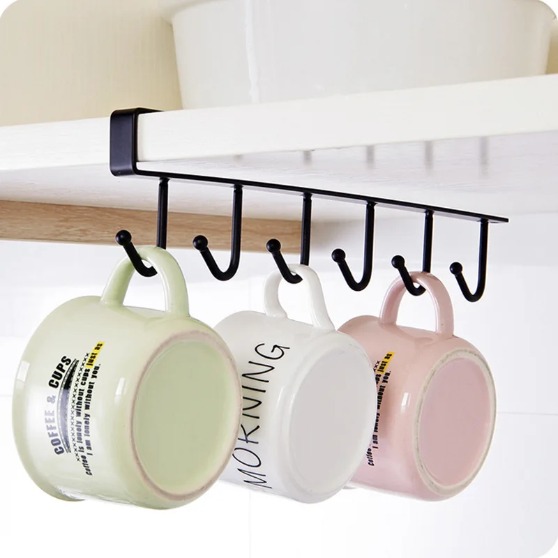 

2 Colors Hanger Hooks Cupboard Coffee Cup Holder Drainer Hanger Closet Under Shelf For Mug Cup Cocina Tools Home Accessories