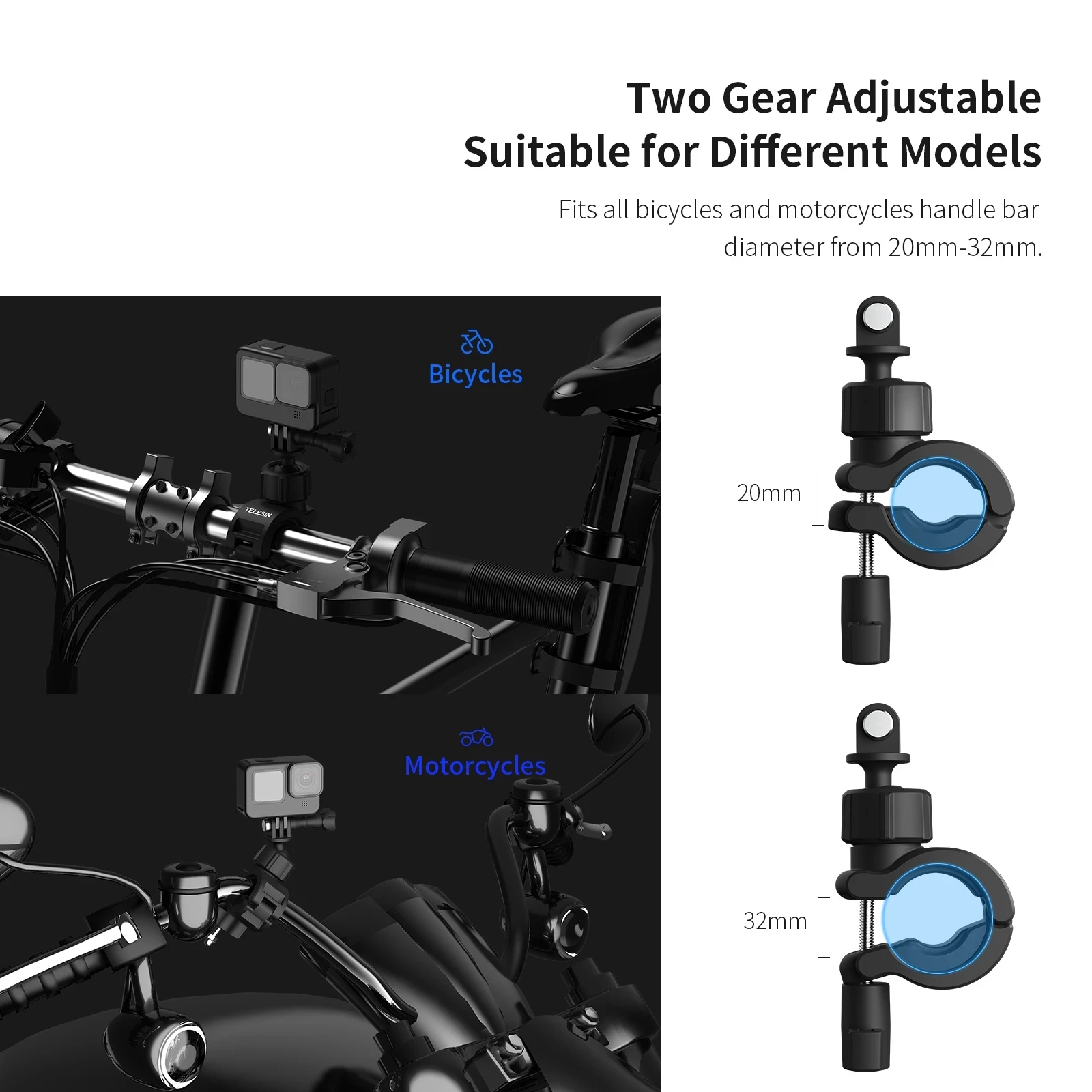 Кронштейн TELESIN на руль велосипеда или мотоцикла с вращением 360 градусов для Gopro Hero