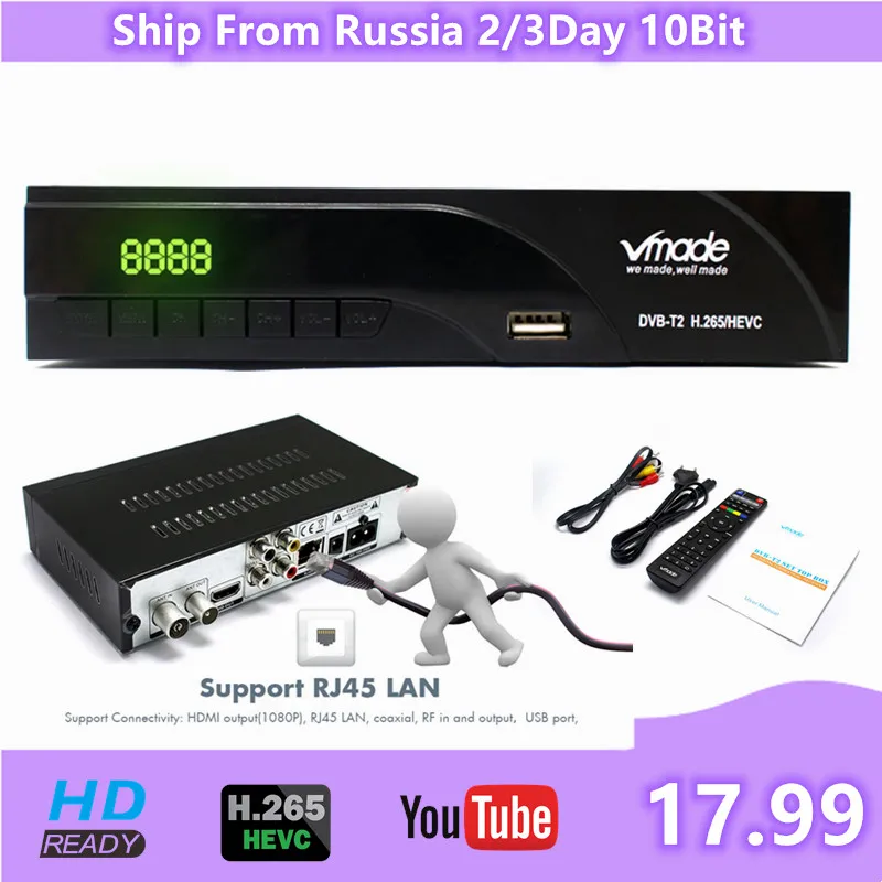 Россия DVB T2 H.265 HEVC цифровой ТВ тюнер Встроенный RJ45 приемное устройство полностью