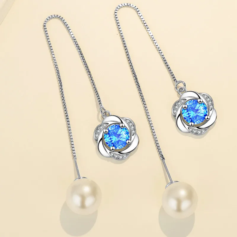 

NEHZY 925 Sterling Silver New Women's Fashion Jewelry Ear Lines High Quality Crystal Zircon Pearl Long Tassel Flower Earrings