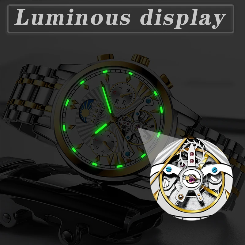 Часы наручные LIGE Мужские автоматические брендовые Роскошные Механические