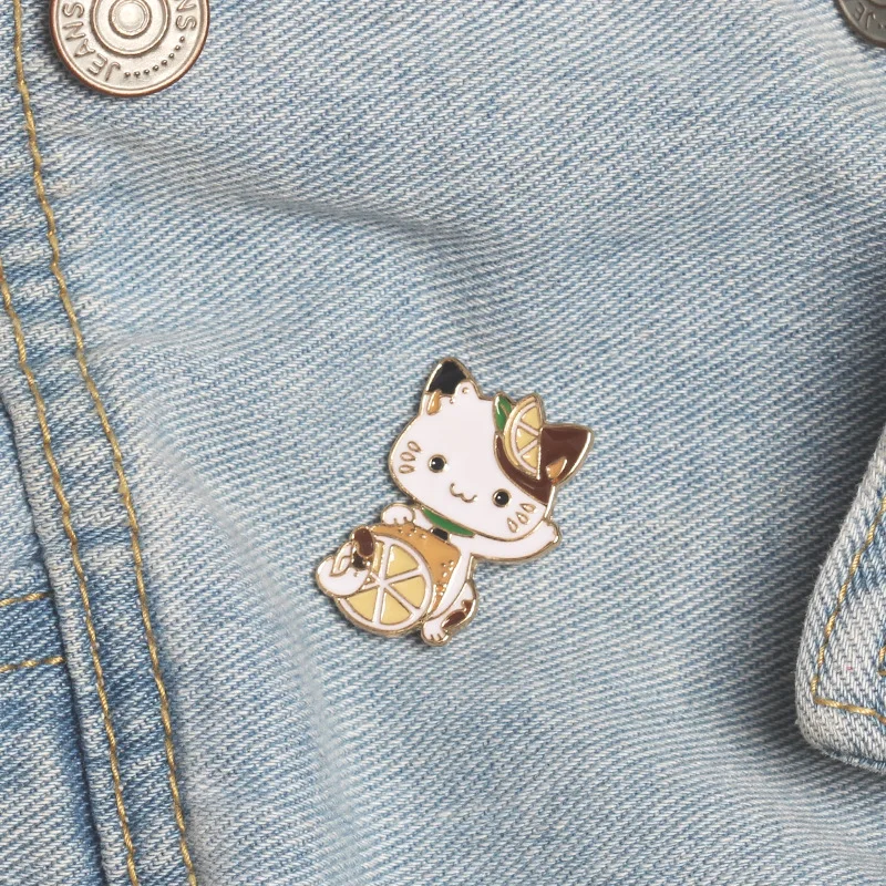 Корейские Мультяшные Милые оранжевые броши кошки для женщин забавные животные