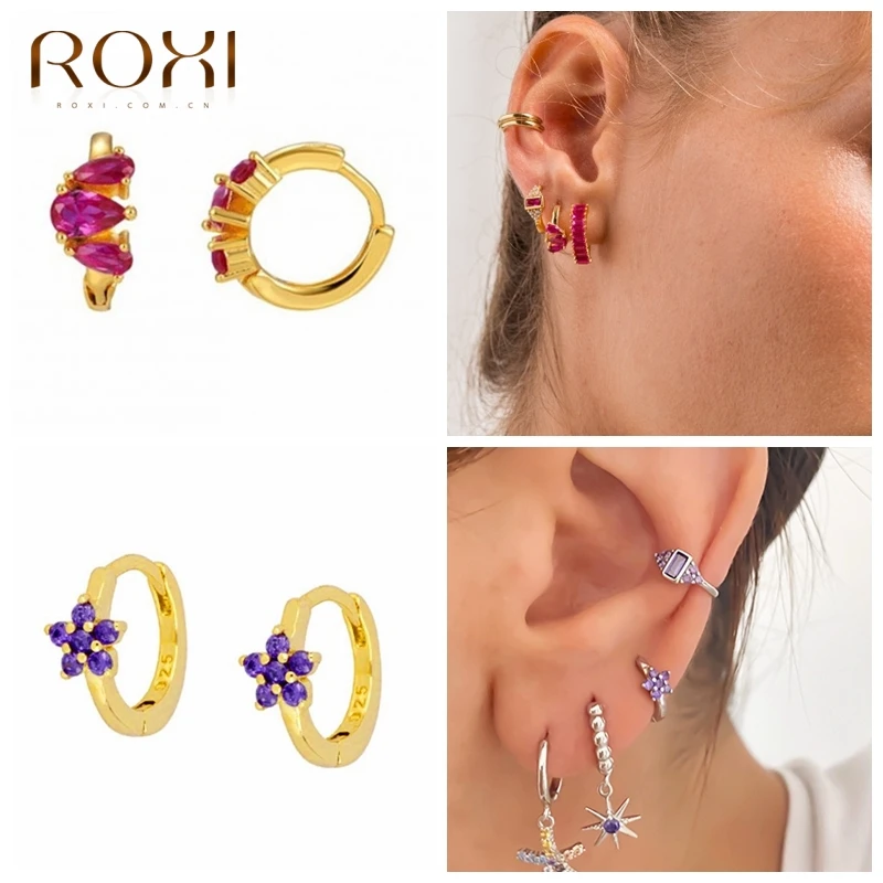 ROXI прекрасная корона цветок фиолетовая Роза красный циркон кристалл серьги