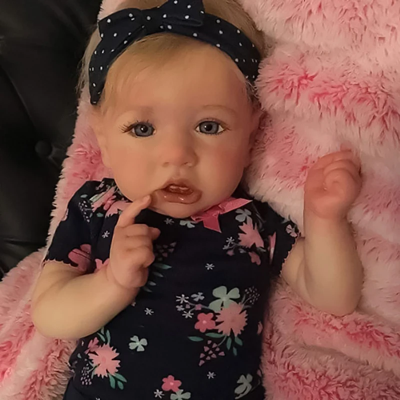 

22 Inch Silicone Reborn Doll With Crooked Mouth Fashion Sweet Princess Simulation Babe Toy Christmas Gift