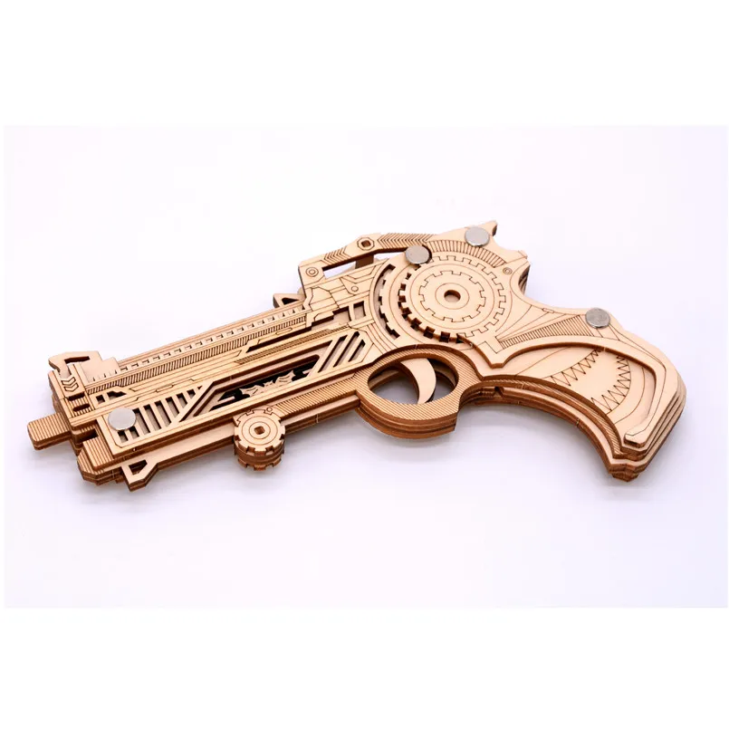 DIY 3D пистолет с резиновой панелью Деревянный модель головоломки для детей